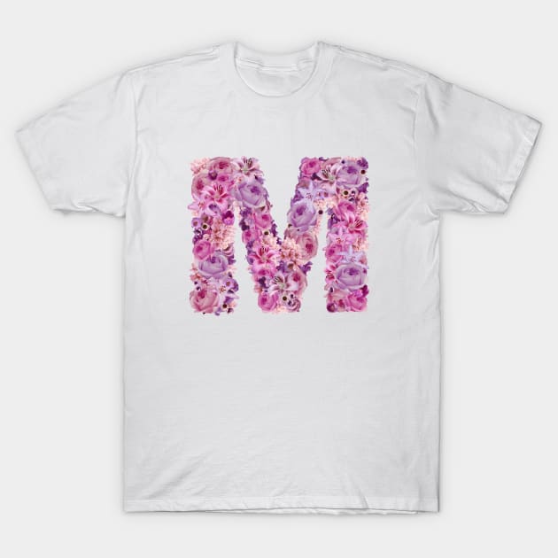 Pink Floral Letter M T-Shirt by HayleyLaurenDesign